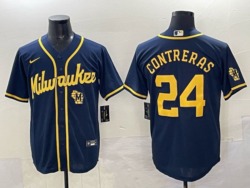 Men Milwaukee Brewers #24 Contreras Drak Blue Nike MLB 2025 Jersey 07